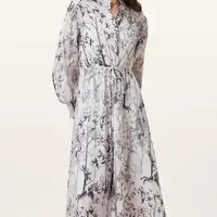 Lněné šaty AllSaints SKYLAR MAXI bílá barva, midi, W047DC
