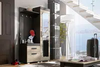 Předsíňová stěna P24 pravá Barva korpusu: Bílá, Lišta: Wenge, Barva dvířek: Šedá