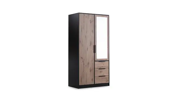 Šatní skříň Lati D2 Barva korpusu: Černá, Rozměry: 100 cm, Dveře: Dub viking