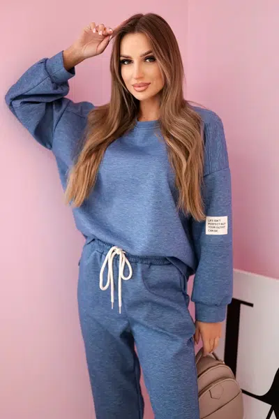 Kesi Włoski Set mikinové + nohavice maslová látka džínsovina melanž