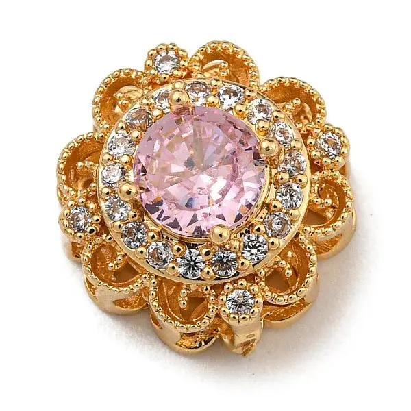 Brass Micro Pave Cubic Zirconia Beads