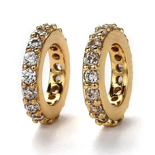 Brass Micro Pave Cubic Zirconia Rondelle European Beads