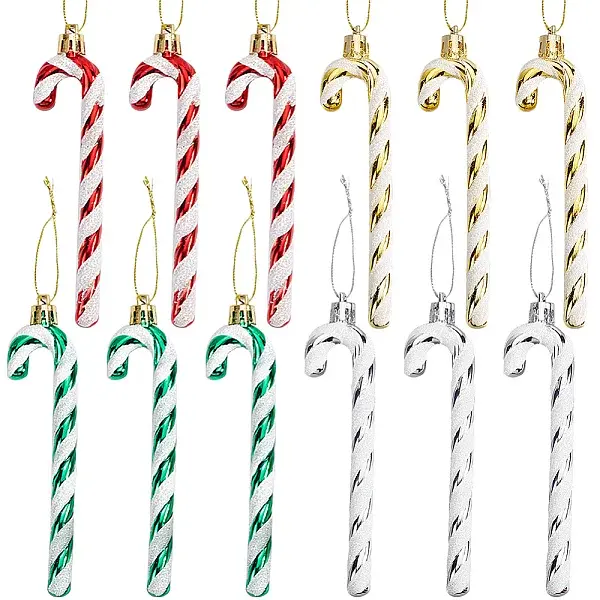 4 Sets 4 Colors Plastic Candy Cane Pendant Decorations