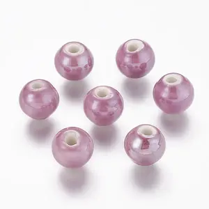 Pearlized Medium Orchid Handmade Porcelain Round Beads