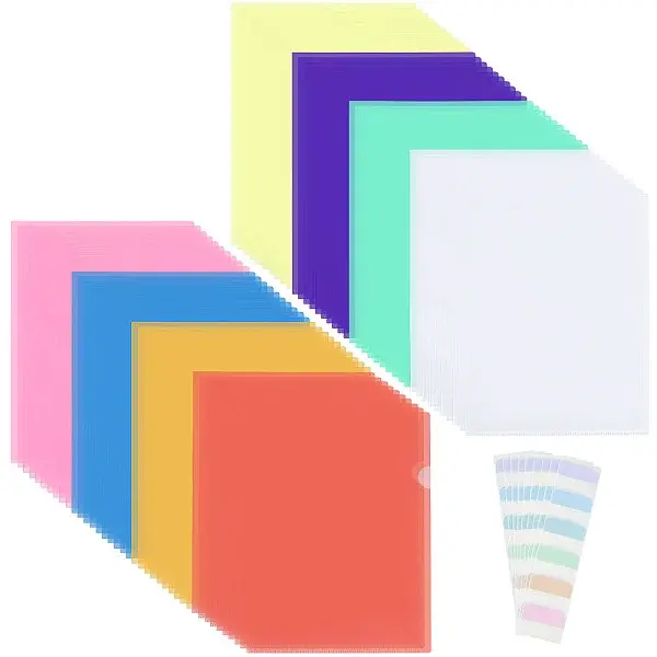 80Pcs 8 Colors Rectangle PP Plastic File Folders