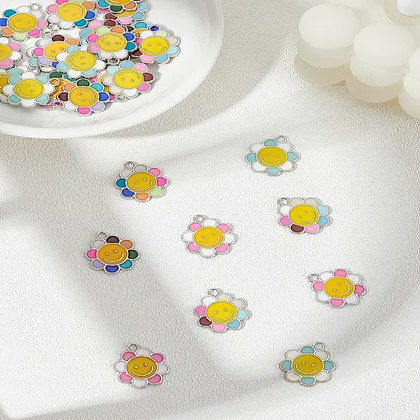 30Pcs 5 Colors Alloy Enamel Pendants