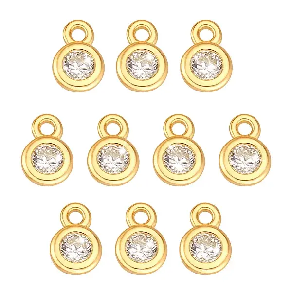 10Pcs 925 Sterling Silver Micro Pave Clear Cubic Zirconia Flat Round Charms