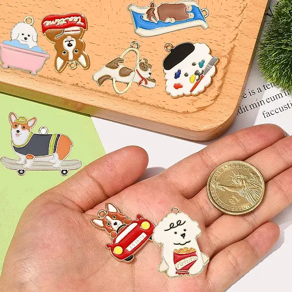 8Pcs 8 Styles Alloy Enamel Pendants