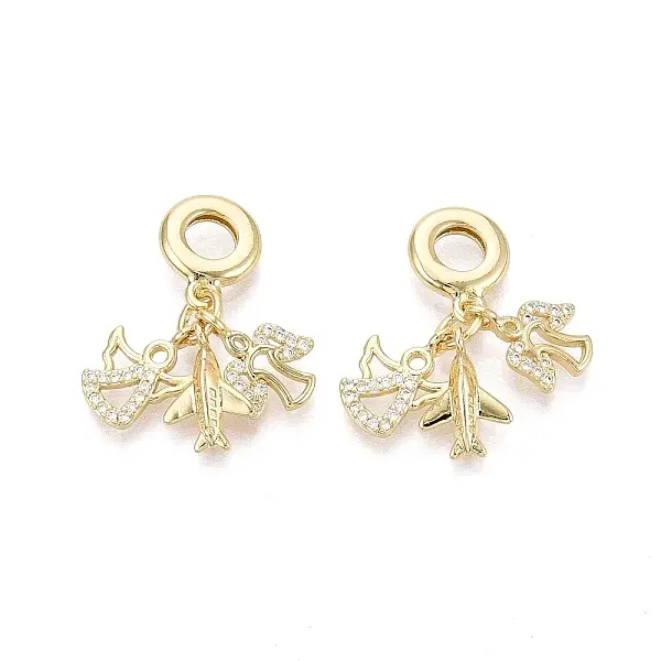 Brass Micro Pave Clear Cubic Zirconia European Dangle Charms