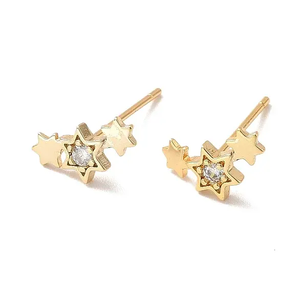 Clear Cubic Zirconia Triple Star Stud Earrings
