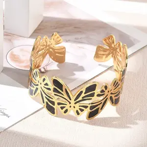 304 Stainless Steel Enamel Cuff Bangles for Women