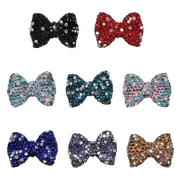 8Pcs 8 Styles Handmade Polymer Clay & Rhinestone Beads