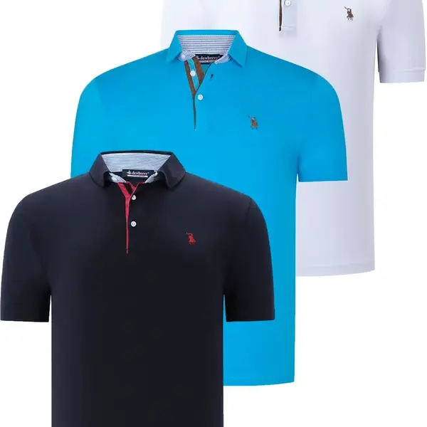 TRIPLE SET T8582 DEWBERRY PÁNSKÉ TRIČKO-NÁMOŘNICKÁ MODRÁ-BÍLÁ-TMAVĚ TYRKYSOVÁ