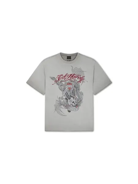 Ed Hardy Tričko  sivá / kamenná / tmavočervená