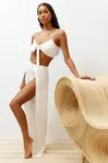 Trendyol Ecru Woven Slit Blouse Trousers Beach Set