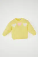 DEFACTO Baby Girl Heart Patterned Crew Neck Knitted Sweater