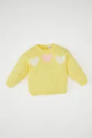 DEFACTO Baby Girl Heart Patterned Crew Neck Knitted Sweater