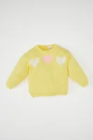 DEFACTO Baby Girl Heart Patterned Crew Neck Knitted Sweater