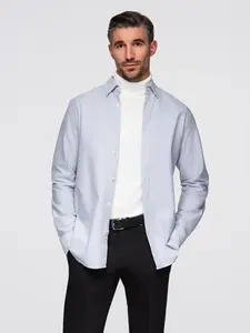 Ombre Elegant men's oxford shirt with embroidery - blue