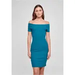 Women's Off Shoulder Rib Dress Green-Blue