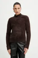 Svetr Morgan dámský, hnědá barva, s golfem, MFENNY