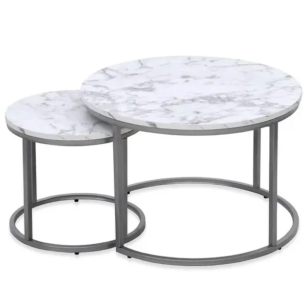 Konferenční stolek Paola bílá mramor/stříbrná 38/60