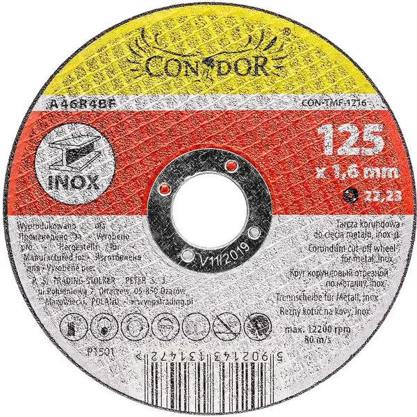 Kotúč korundový, na rezanie kovu, inox, 125 x 1,6 mm, Drel