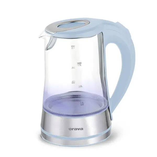 Skleněná varná konvice s LED podsvícením, modrá