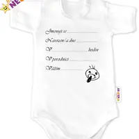 Baby Nellys Body kr. rukáv vel. 86, bílé - Narodil/a jsem se...