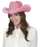 Dámsky kovbojský klobúk ružový brošňa+perie