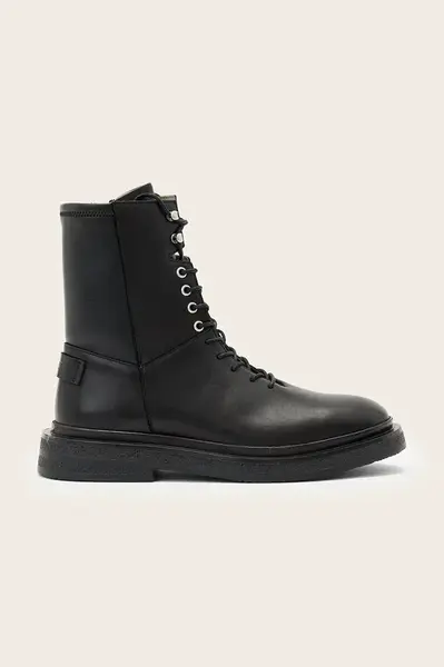 Kožené workery AllSaints Escher Lace Up Boot dámské, černá barva, na plochém podpatku, W084FD