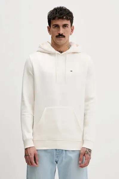 Mikina Tommy Jeans pánská, béžová barva, s kapucí, hladká, DM0DM20742