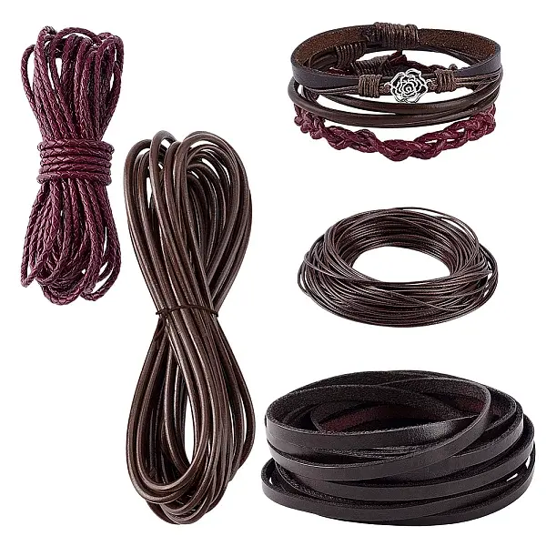4 Styles Braided Cowhide Leather Cord