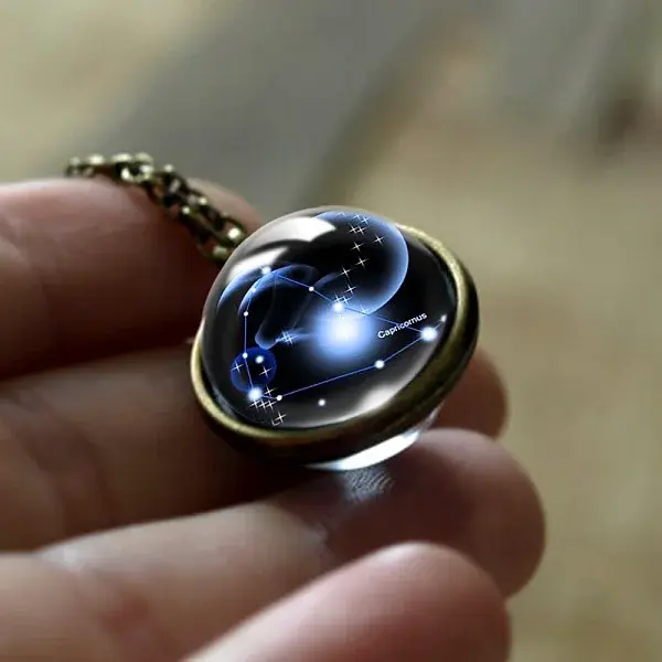 Double Glass Round with Constellation Pendant Alloy Chain Necklaces