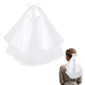 Bowknot Polyester Long Mesh Tulle Bridal Veils