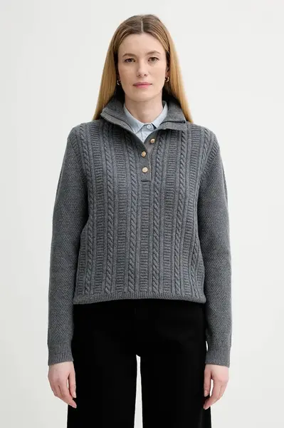 Vlněný svetr A.P.C. Pull Thea dámský, šedá barva, s pologolfem, WVBCZ.F23426