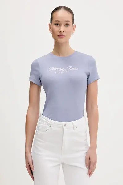 Tričko Tommy Jeans dámské, modrá barva, DW0DW21838