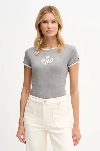 Bavlněné tričko Tommy Hilfiger dámské, šedá barva, WW0WW47881