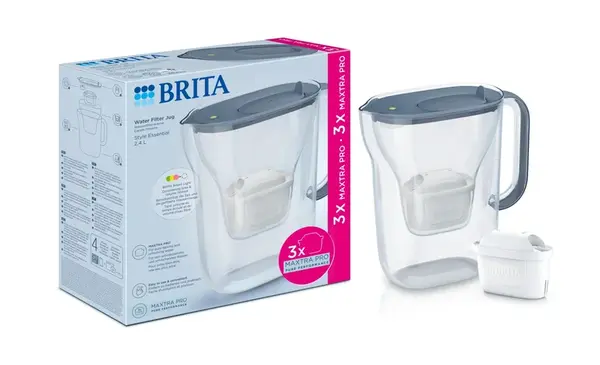 BRITA Style Essential 2,4 l filtrační konvice šedomodrá + 3 filtry na měkkou vodu
