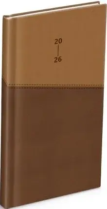 Diář 2026 T806 PU s gumkou dark brown/beige 90x170mm
