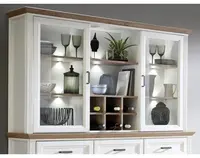 Nástavná vitrína s priehradkami Jasmin,bielená pínia/dub, s osvetlením%