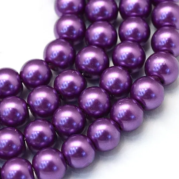 Baking Paint Pearlized Glass Pearl Round Bead Strands