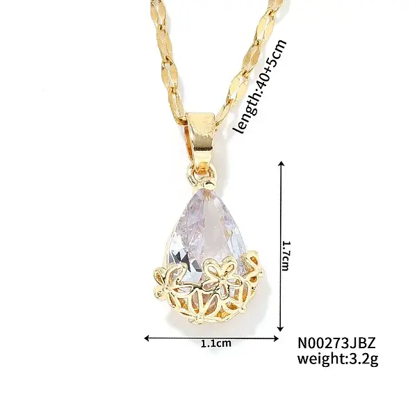 Mini 3D Fashionable Cute Versatile Elegant Brass Glass Teardrop Pendant Necklaces