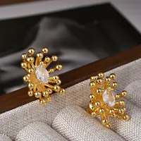 Brass Micro Pave Clear Cubic Zirconia Stud Earrings