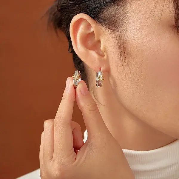 Fashionable Brass Clear Cubic Zirconia Hoop Earrings