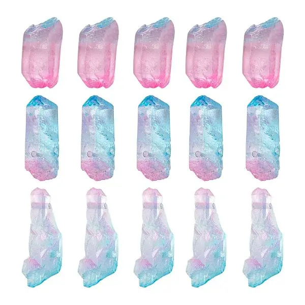 3Pcs Electroplate Natural Quartz Crystal Beads Strands