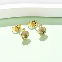Brass Micro Pave Cubic Zirconia Heart Stud Earrings