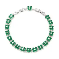 Noble Gift Ideas for Lady Platinum Tone Brass Micro Pave Cubic Zirconia CZ Flower Link Chain Bracelets