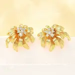 Flower Brass Micro Pave Cubic Zirconia Stud Earrings
