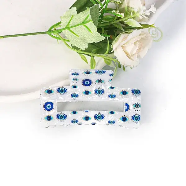 Rectangle with Evil Eye PVC Claw Hair Clips